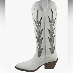 ARIDER GIRL Kokie Women's Knee High Rhinestone Embroidered Leather Stacked boot